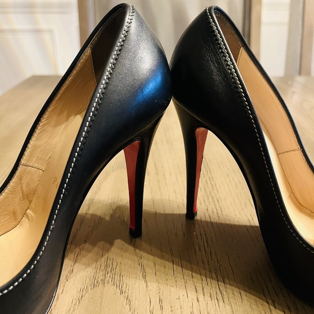 Christian Louboutin Alta Campus Heels Black Size 37.5 Peep Toe Red Bottoms - Picture 6 of 14